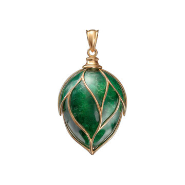 Elegant Green Emerald Pendant with Gold Leaf Design