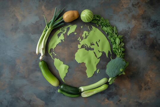 Nourishing our planet fresh organic vegetables circle the globe symbolizing healthy sustainable living and global food security