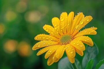 Yellow daisy flower dew drops nature