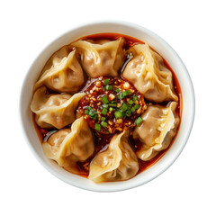 Delicious Dumplings in Spicy Sauce with Fresh Green Onions, Perfect for Sharing at Family Gatherings or Celebrations on transparent background