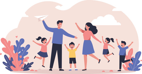 Family Enjoying Holiday Vacation Vector Icon Set Illustration in Cheerful Outdoor Environment