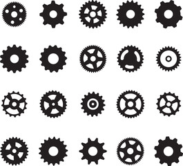 Collection of various gear shapes and designs isolated on white background pattern