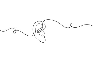 Ear continuous one line drawing and minimalist style isolate outline vector illustration for design

