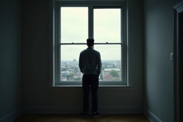 Solitary Reflection: Viewing a Man at a Window from Outside Looking In