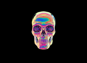 Holographic Style Skull Illustration with Vibrant Colors on Dark Background