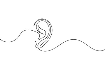 Ear continuous one line drawing and minimalist style isolate outline vector illustration for design
