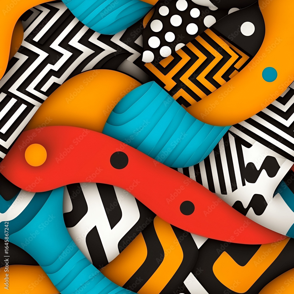 Poster abstract colorful geometric pattern with vibrant waves and shapes
