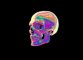 Holographic Skull Render with Vibrant Color Palette Isolated on Black Background