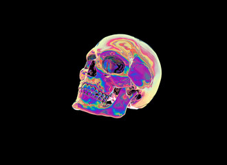 Shiny Chromatic Skull Art Isolated On Black Backdrop Illustration Design