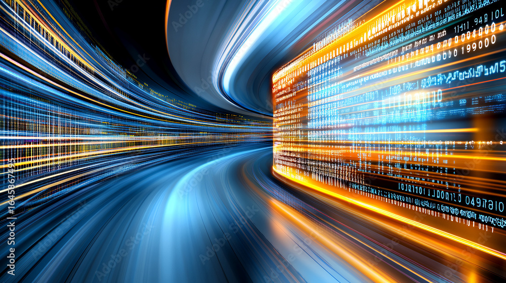 Poster abstract digital data stream flowing through a tunnel