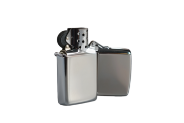 Compact chrome and beige lighter with smooth elegant surface.