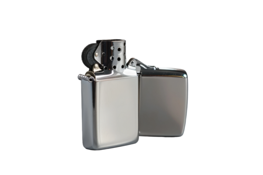 Compact chrome and beige lighter with smooth elegant surface.
