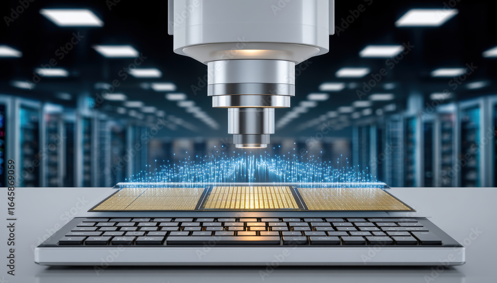 Poster advanced semiconductor manufacturing process with precision machinery creating microchip components 