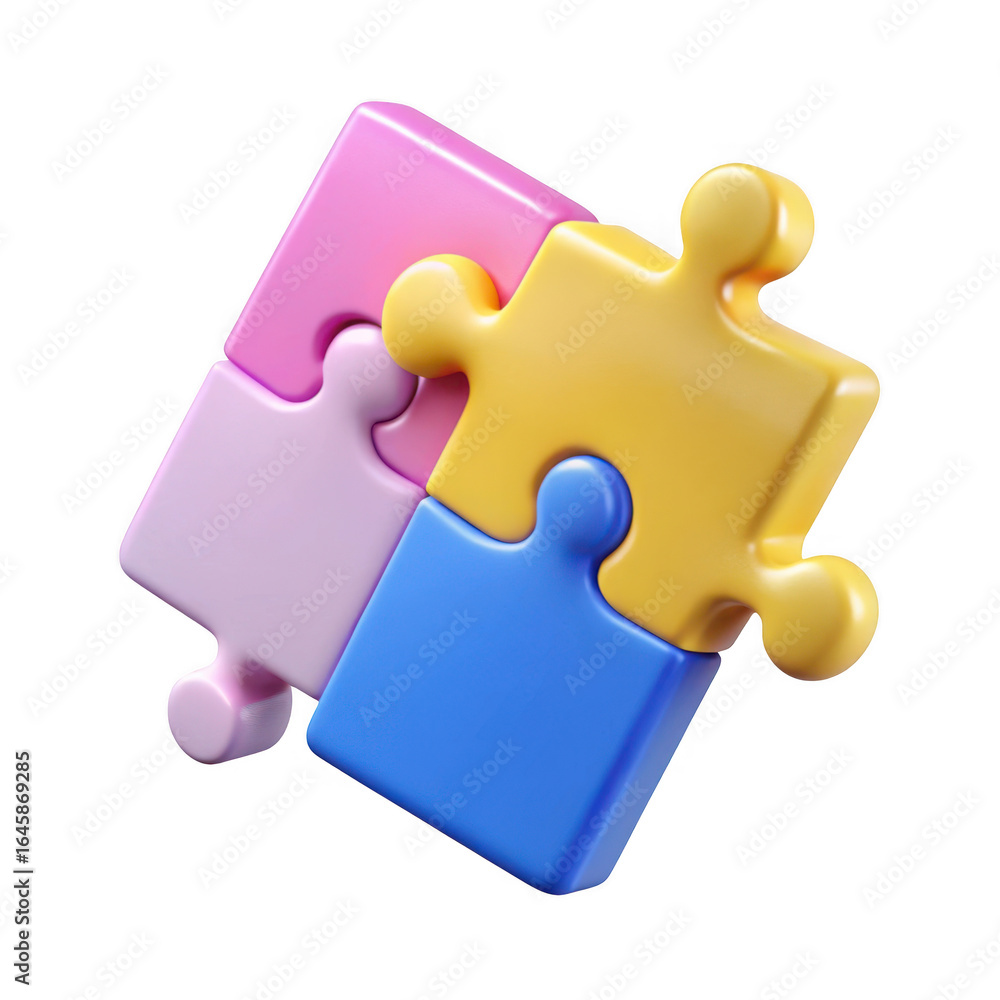 Poster 3d colorful puzzle pieces connected isolated on transparent background
