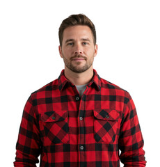 Fototapeta premium Confident young man in red flannel shirt studio portrait bright setting lifestyle concept. Cut out png