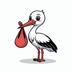 Stork Carrying Baby Bundle in Cartoon Style