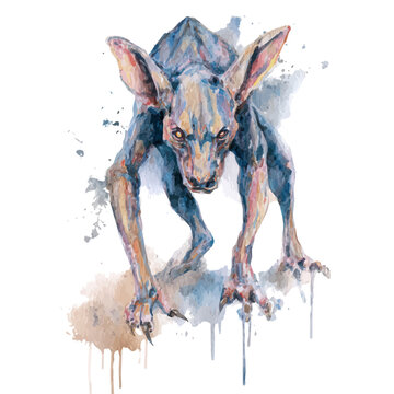 A watercolor painting of Chupacabra, vector illustration on white background.