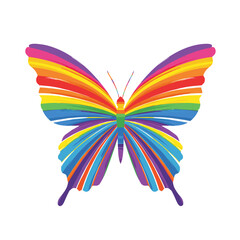 Colorful butterfly with rainbow wings in flat design style,   perfect for artistic designs, environmental campaigns, and educational materials on wildlife.