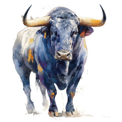 Bull, watercolor painting, vector illustration, isolated on a white background.