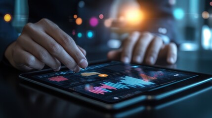 Fototapeta premium Data Analysis on Tablet: Business Intelligence and Financial Market Insights