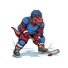 T-Rex playing hockey dinosaur illustration