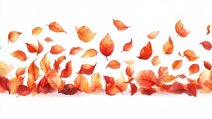 A horizontal illustration featuring numerous red and orange autumn leaves, appearing to float and fall against a white background