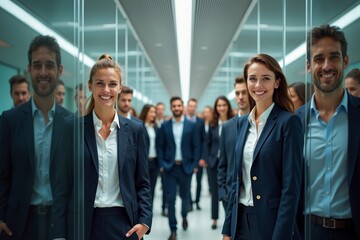 Endless Reflections: Business Professionals in a Mesmerizing Mirror Maze