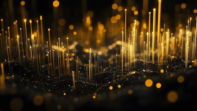 A stock market graph with a gold and black background, financial graphs in the foreground, and an upward trend on top of one of them - Powered by Adobe