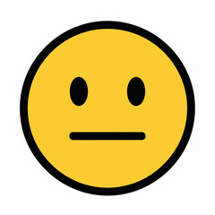 Fototapeta premium Yellow emoji face with a neutral expression, featuring two black oval eyes and a horizontal line for the mouth.