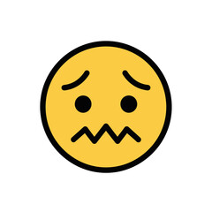 A yellow circular emoji with downturned eyebrows and a zig-zag mouth, expressing anxiety, nervousness, or worry.