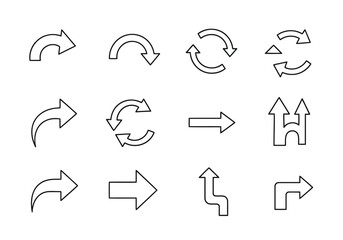 Collection of various arrow icons with different styles and directions, isolated on white background