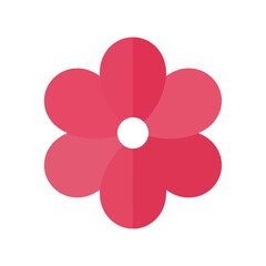 A stylized, flat design illustration of a single pink flower with five rounded petals and a white circular center against a white background.