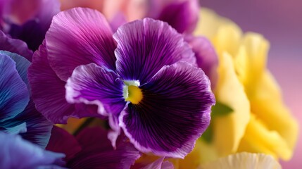 Naklejka premium Close-up of vibrant pansies in various colors.