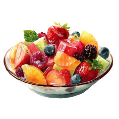 Watercolor vector illustration of Chilled Fruit Salad, isolated on white background.