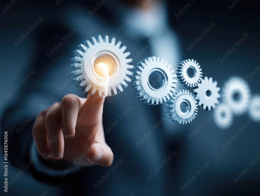 Poster cogs in motion illustrate innovation and technology in a business setting