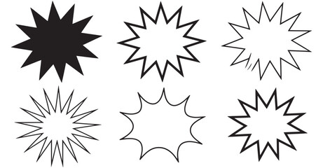 Variety of Starburst Speech Bubbles for Comic Design and Graphic Elements on White Background for Creative Projects