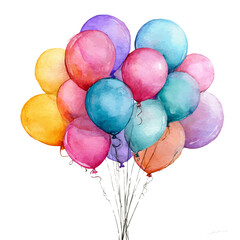 Birthday Balloons Bouquet in watercolor style, vector illustration, isolated on white background. © Andrews