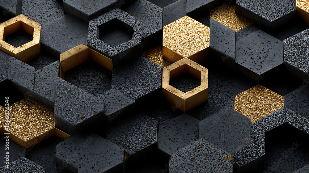 Poster lattice 3d black gold pattern geometric modules . high quality seamless realistic texture 3d renderi