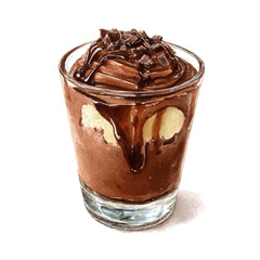 Chocolate Mousse in watercolor style, vector illustration, isolated on white background.