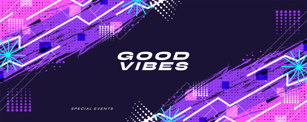 Energetic Abstract Background with Neon Colors, Brush Strokes, and Halftone Effects. Suitable for Party Flyers, Music and Sports Event Design Elements