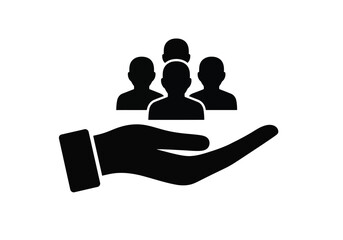 Hand holding a group of people icon isolated on white background