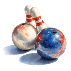 Watercolor vector illustration of Bowling, isolated on white background.