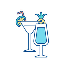 Two refreshing tropical cocktails with garnishes on a black background