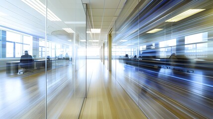 Dynamic Office Corridor: Modern Workspace with Motion Blur