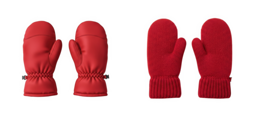 Red mittens on white background for winter wear  