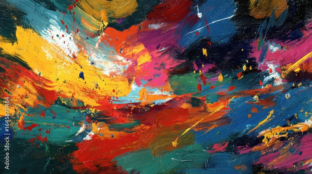 Poster abstract color explosion with vibrant hues and bold brush strokes, showcasing dynamic patterns and e