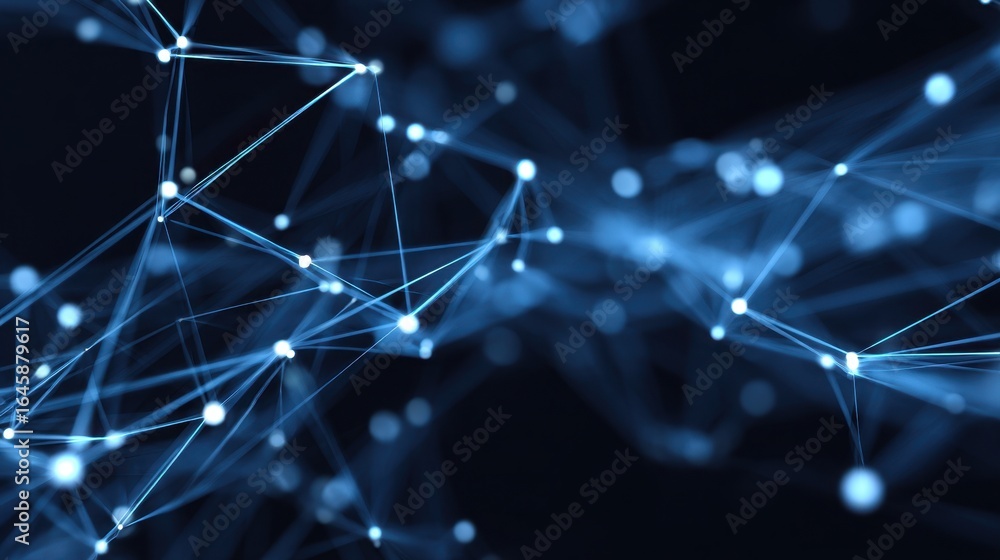 Poster abstract digital network illustration with glowing lines and dots representing connectivity, technol