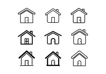 Fototapeta premium Collection of simple house icons with various designs, isolated on a white background