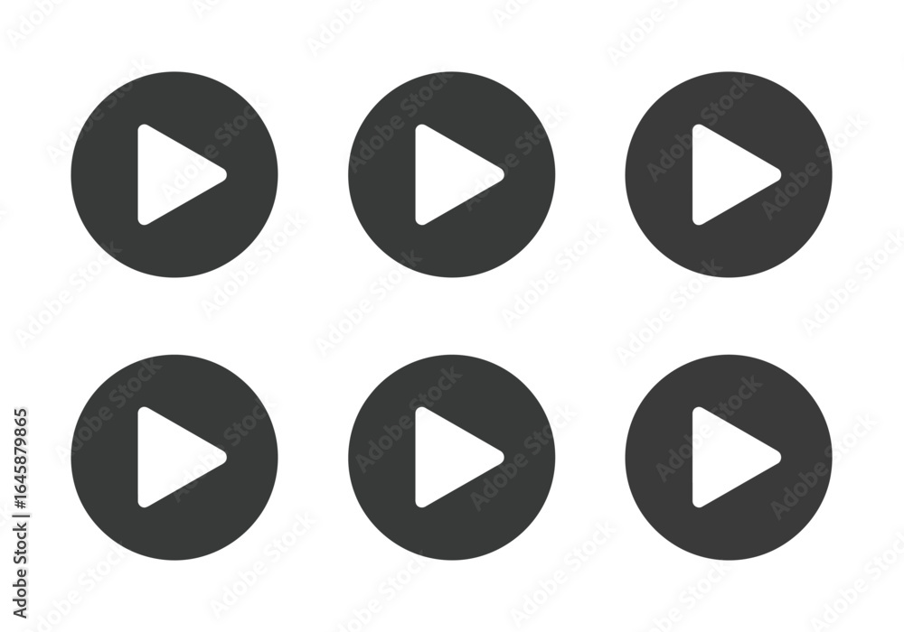 Poster set of six circular play button icons, representing media playback functionality