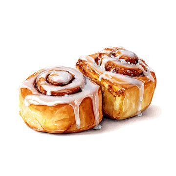 A watercolor painting of Cinnamon Rolls, vector illustration on white background.